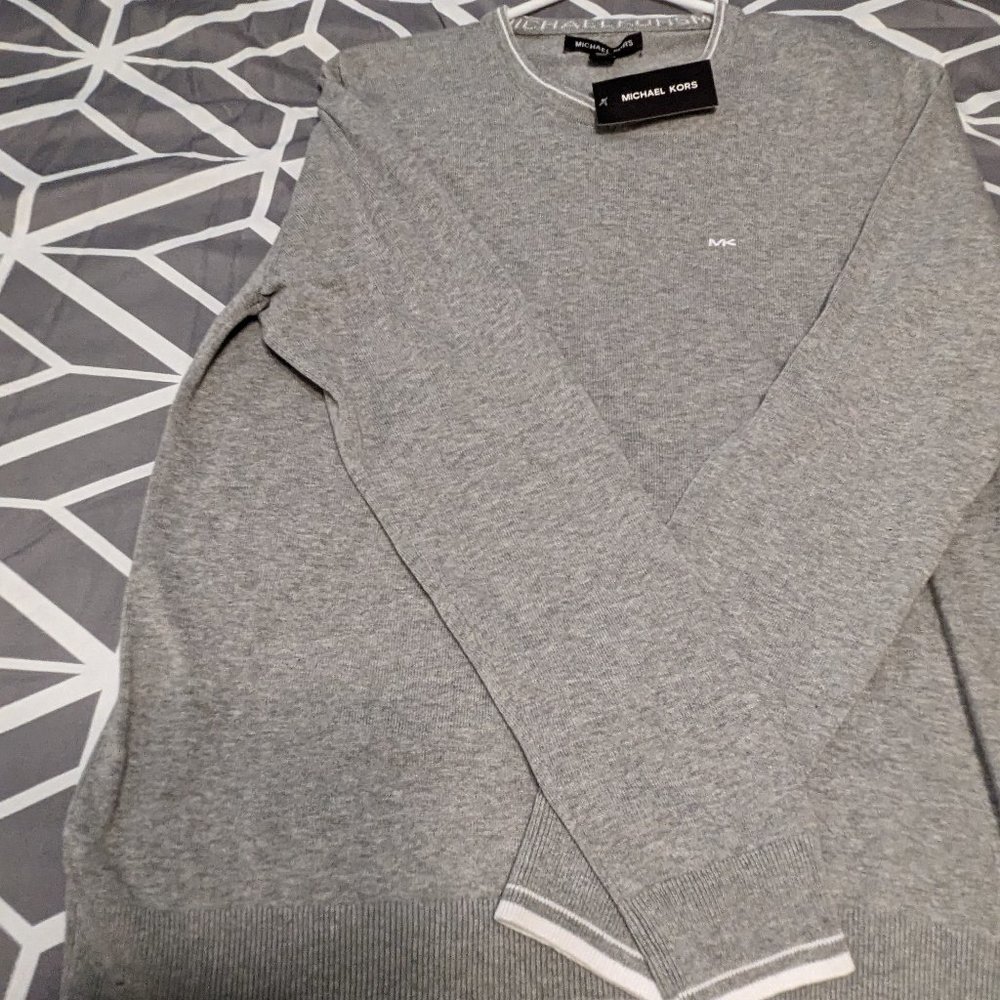 Michael Kors Men's Sweater Gray with White Trim,  Size Medium